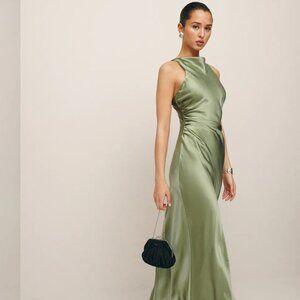 Reformation Casette Silk Dress-Size12- Artichoke Green- Worn Once